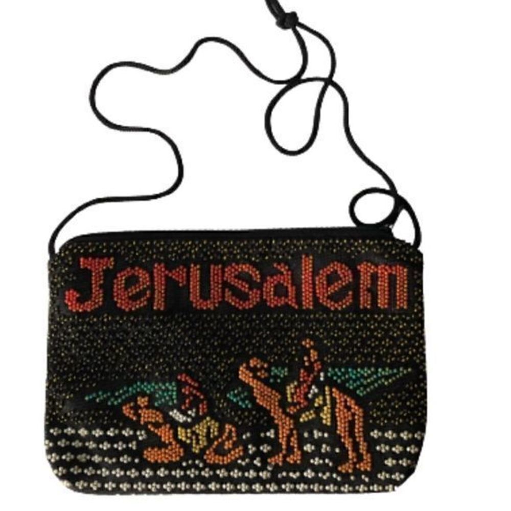 Jerusalem Beaded bag, Camel, Desert, Lightweight Zip closure, rope strap